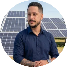 Diego, sócio da Irmãos na Obra, em uma usina solar